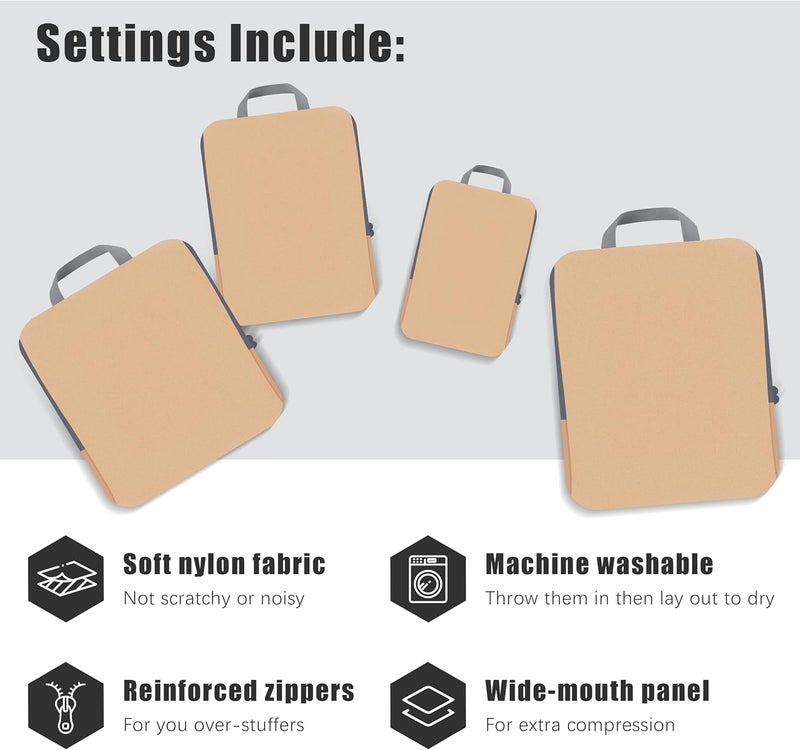 PANDA JOYS 4 Set Compression Packing Cubes Travel - Travel Accessories Expandable Packing Organizers for Carry On - Essentials Luggage Bags - Brown - Image 3